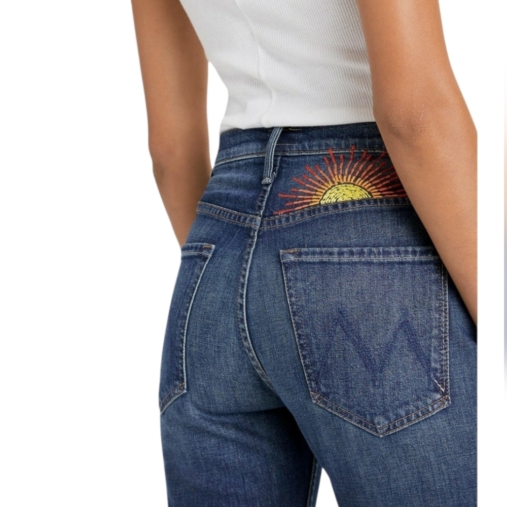 Mother The Tomcat Ankle in Roasting Nut Blue Jeans Embroidered Sunrise
